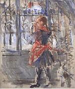 Berthe Morisot L Enfant au Tablier Rouge, a sketch oil painting reproduction